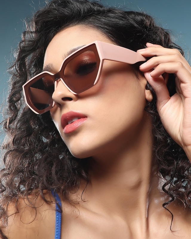 Shop Women's Brown Cateye Polarised Lens Sunglasses-Front