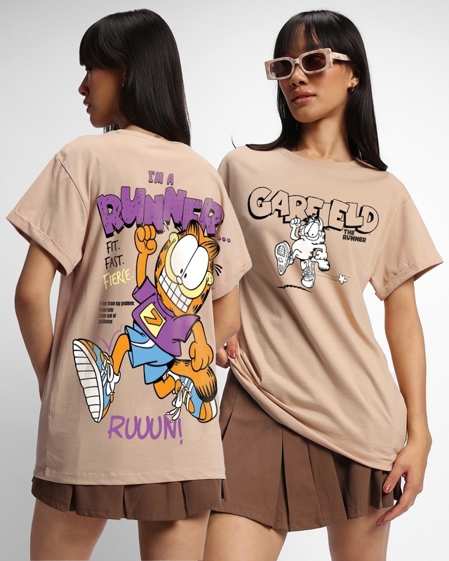 Shop Women's Brown Da Runner Graphic Printed Boyfriend T-shirt-Front