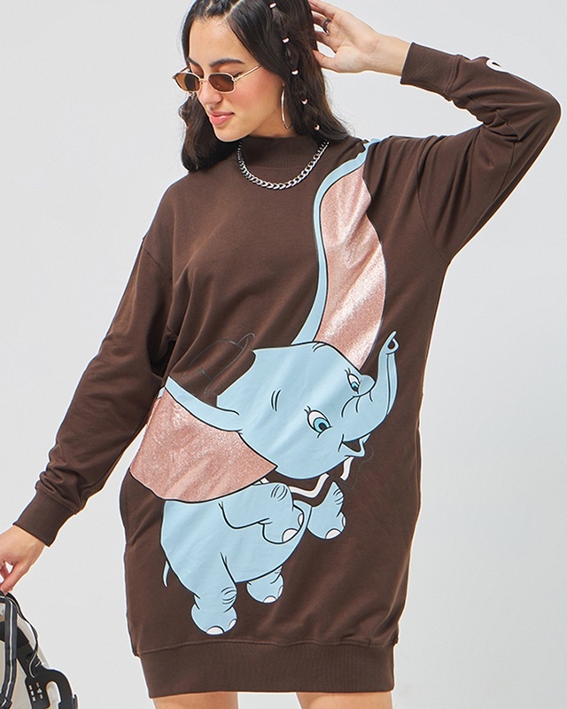 Women's Brown Elly Graphic Printed Oversized T-Shirt Dress