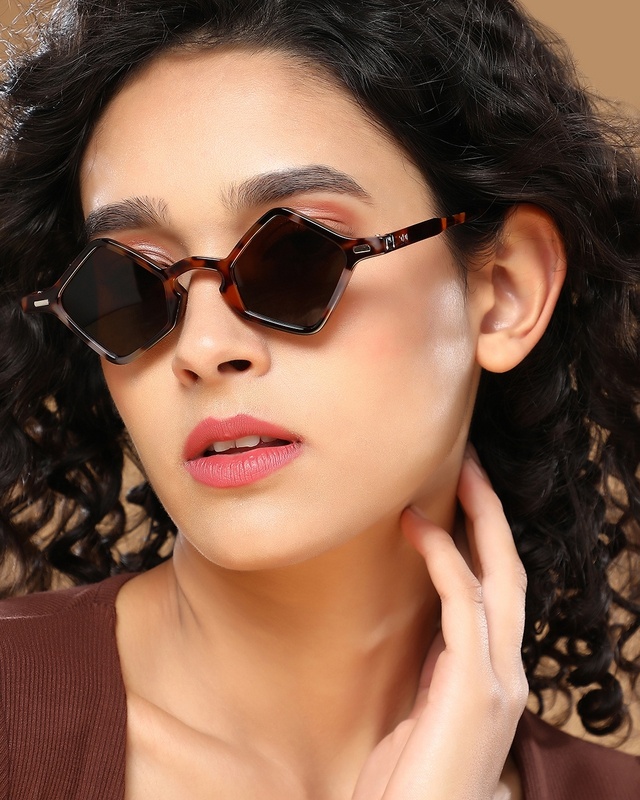 Shop Women's Brown Geometric Polarised Lens Sunglasses-Front