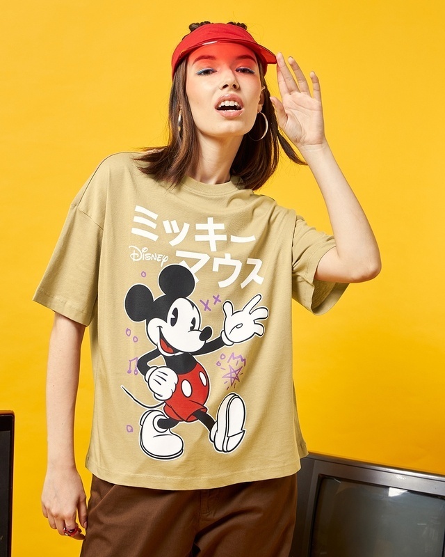 Shop Women's Brown Happy Face Graphic Printed Oversized T-shirt-Front