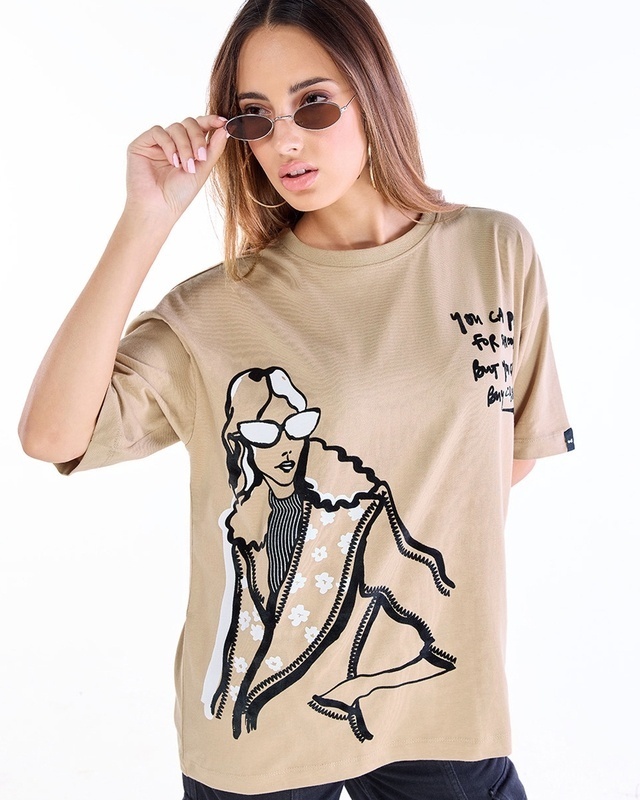 Shop Women's Brown Have Class Graphic Printed Oversized T-shirt-Front