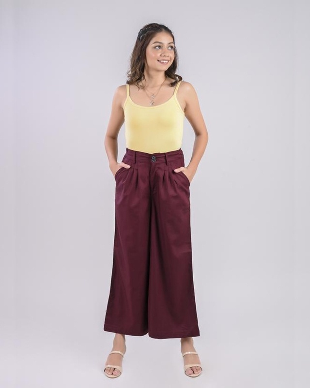 Shop Women's Brown Loose Comfort Fit Casual Pants-Front