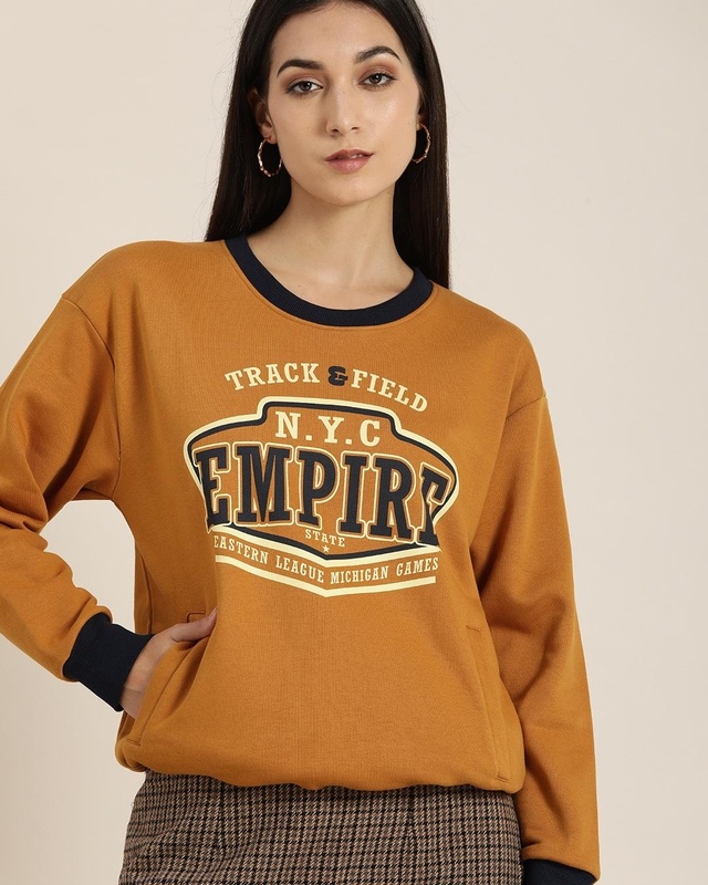 Shop Women's Brown NYC Empire Typography Oversized Sweatshirt-Front