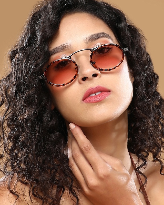 Shop Women's Brown Oval Polarised Lens Sunglasses-Front