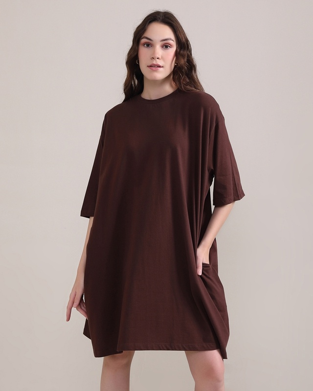 Shop Women's Brown Oversized Fit Free Size Dress-Front