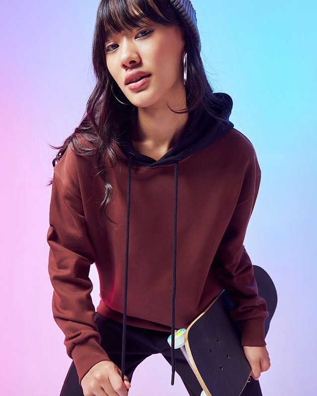 Shop Women's Brown Oversized Hoodies-Front