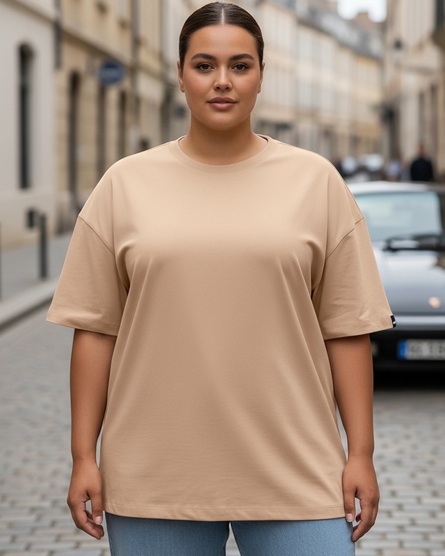 Shop Women's Brown Oversized Plus Size T-shirt-Front