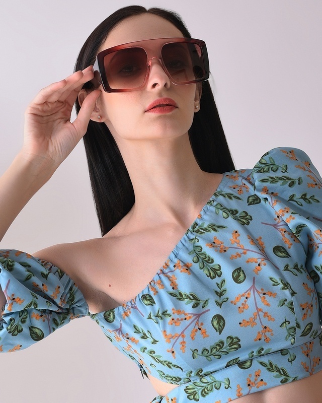 Shop Women's Brown Oversized Polarised Lens Sunglasses-Front