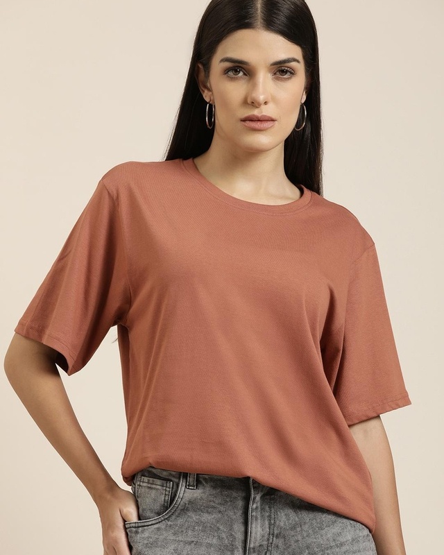 Shop Women's Brown Oversized T-shirt-Front