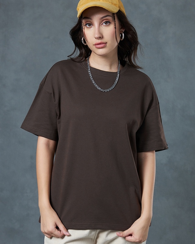 Shop Women's Brown Oversized T-shirt-Front