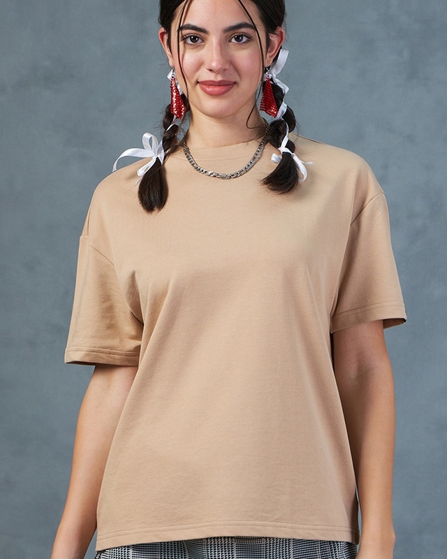 Shop Women's Brown Oversized T-shirt-Front