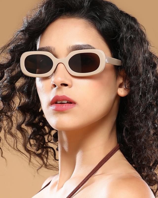 Shop Women's Brown Rectangle Polarised Lens Sunglasses-Front