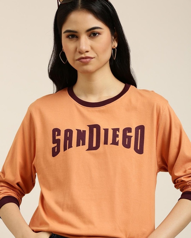 Shop Women's Brown Sandiego Typography Oversized T-shirt-Front