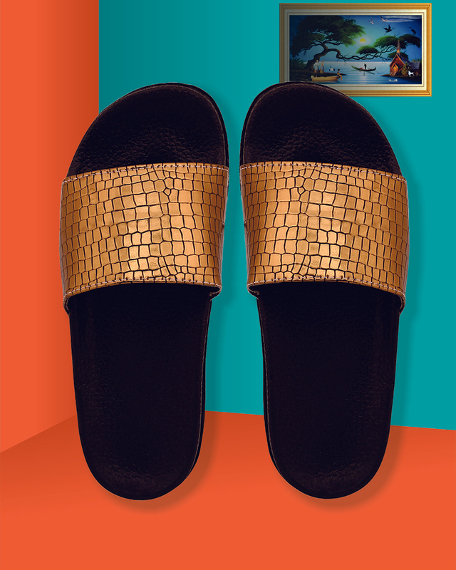 Shop Women's Brown Self Design Sliders-Front