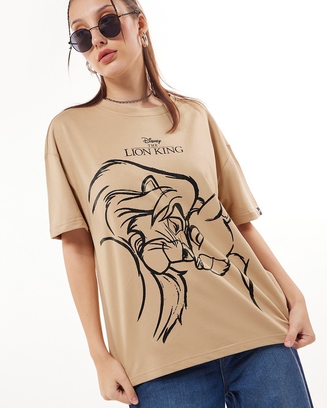 Shop Women's Brown Simba Legacy Graphic Printed Oversized T-shirt-Front