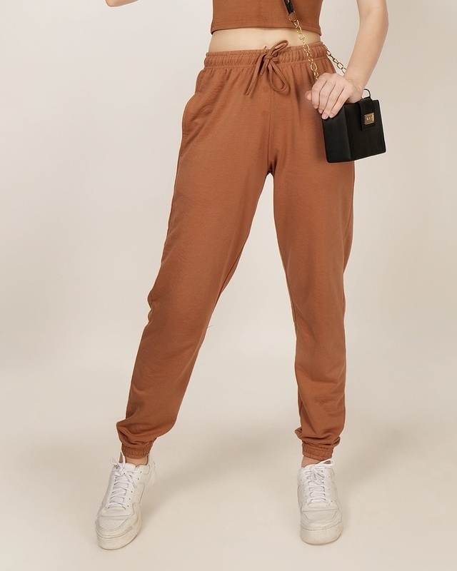 Shop Women's Brown Slim Fit Joggers-Front