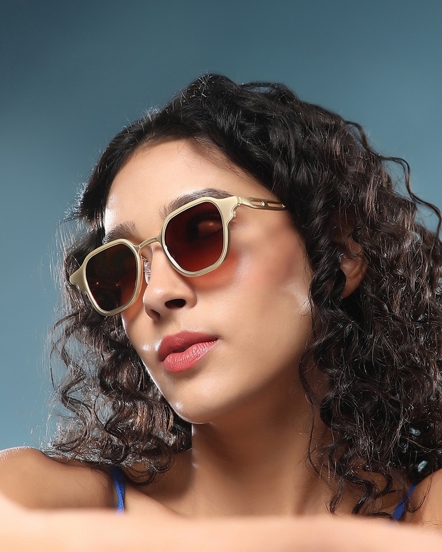 Shop Women's Brown Square Polarised Lens Sunglasses-Front