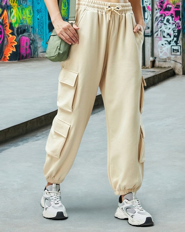 Women's Brown Super Loose Fit Brushed Cargo Joggers