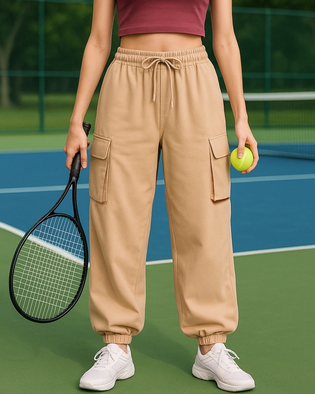 Shop Women's Brown Super Loose Fit Cargo Joggers-Front