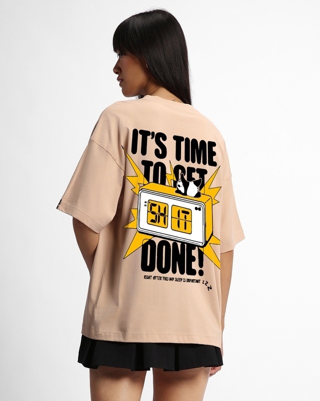 Shop Women's Brown Time To Get Shit Done Graphic Printed Oversized T-shirt-Front