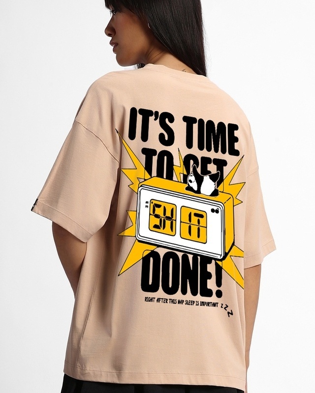 Shop Women's Brown Time To Get Shit Done Graphic Printed Oversized T-shirt-Front