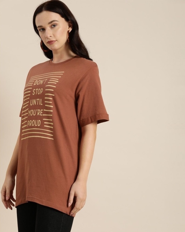 Shop Women's Brown Typography T-shirt-Front