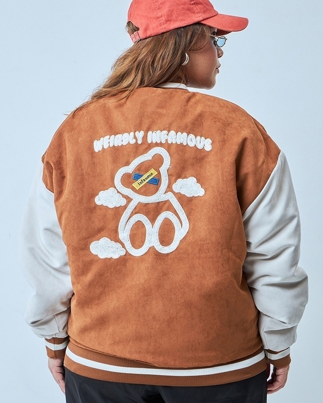 Shop Women's Brown & White Wierldy in Famous Graphic Printed Oversized Plus Size Jacket-Front