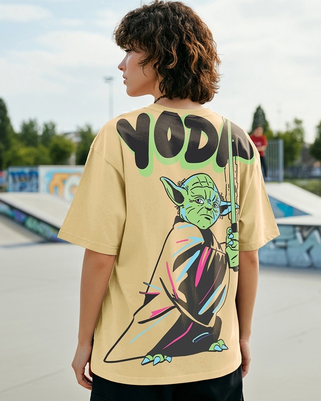 Shop Women's Brown Yoda Graphic Printed Oversized T-shirt-Front