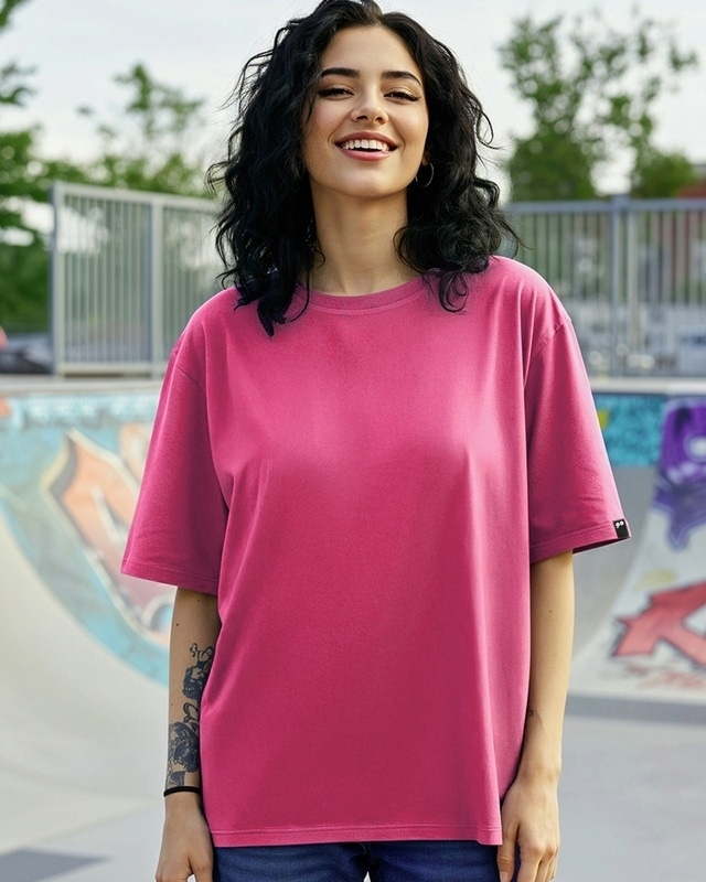 Shop Women's Bubble Pink Oversized T-shirt-Front