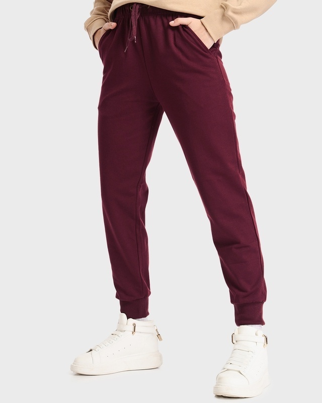 Shop Women's Maroon Relaxed Fit Joggers-Front