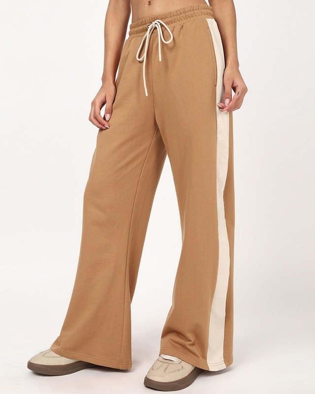 Shop Women's Camel Brown Wide Leg Track Pants-Front
