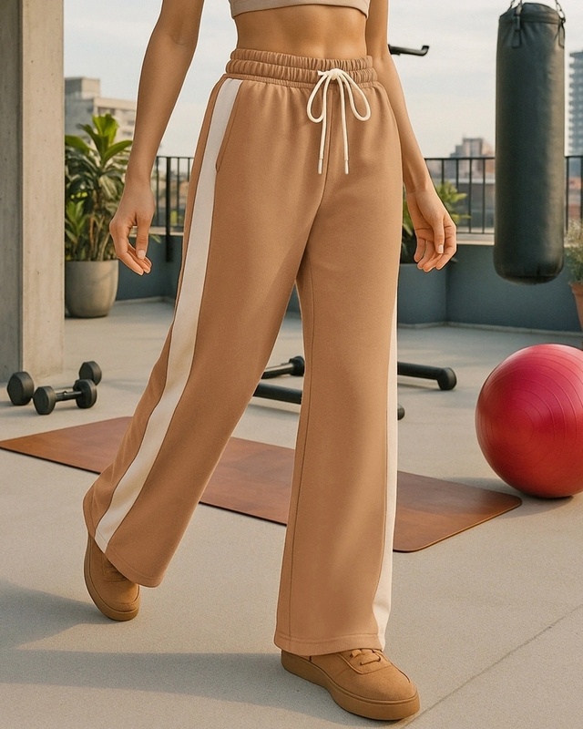 Shop Women's Camel Brown Wide Leg Track Pants-Front