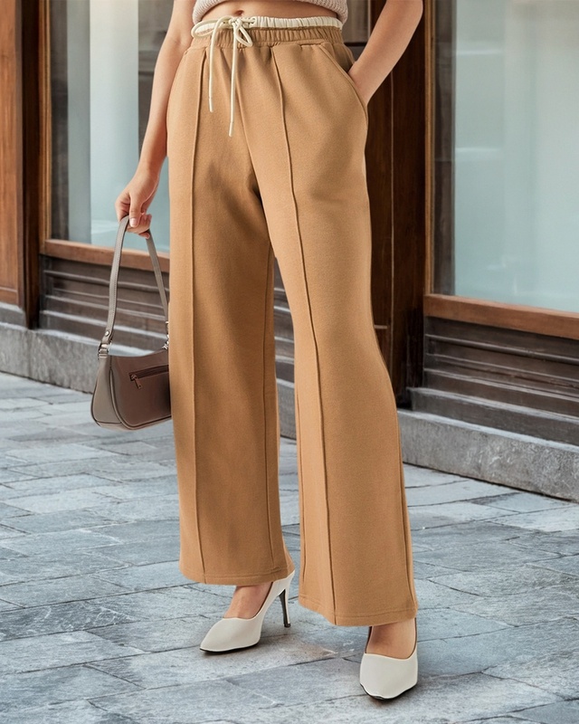 Shop Women's Camel Brown Wide Leg Track Pants-Front