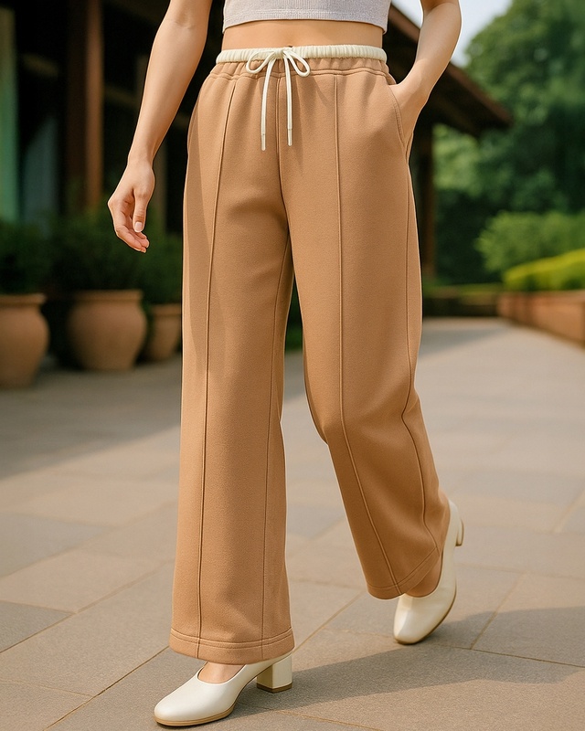 Shop Women's Camel Brown Wide Leg Track Pants-Front