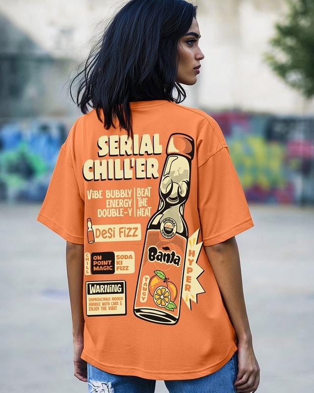 Shop Women's Caramel Orange Bantadesi Graphic Printed Oversized T-shirt-Front