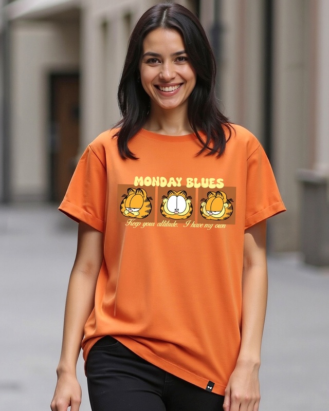 Women's Caramel Orange Monday Blues Graphic Printed Boyfriend T-shirt