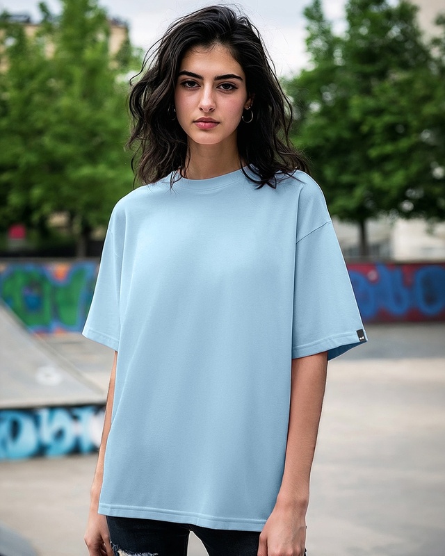Shop Women's Chambray Blue Oversized T-shirt-Front