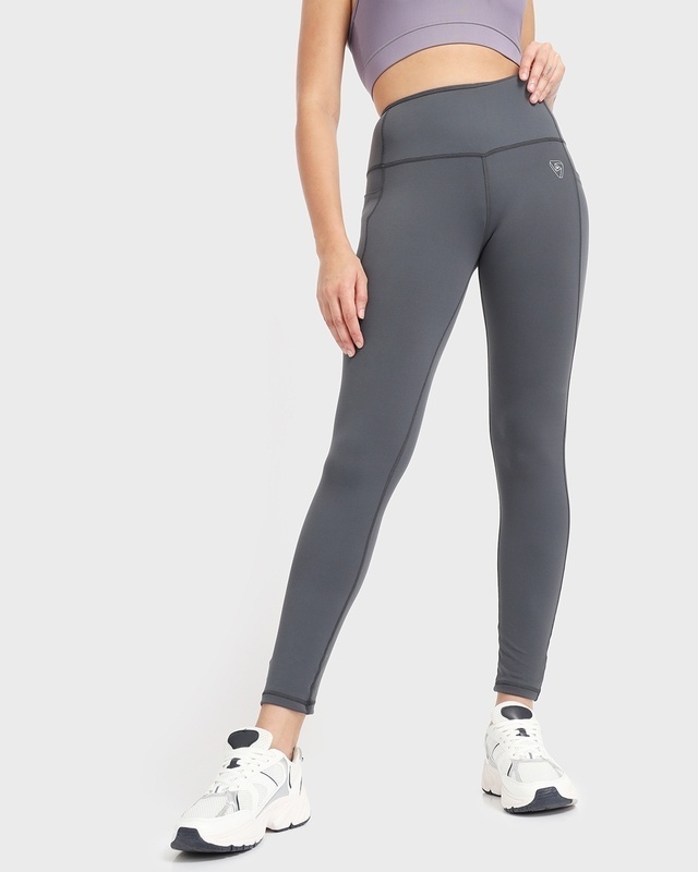 Shop Women's Charcoal Grey Training Tights-Front