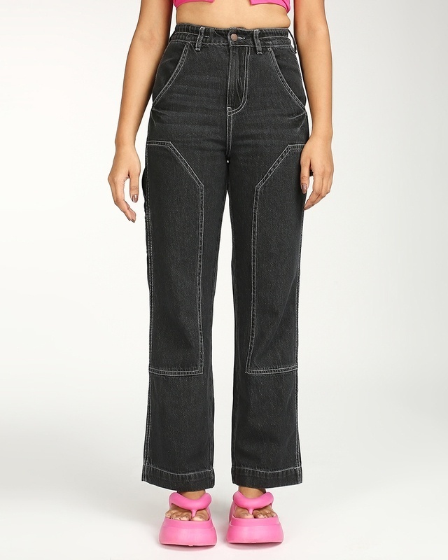 Shop Women's Charcoal Black Straight Fit Carpenter Jeans-Front