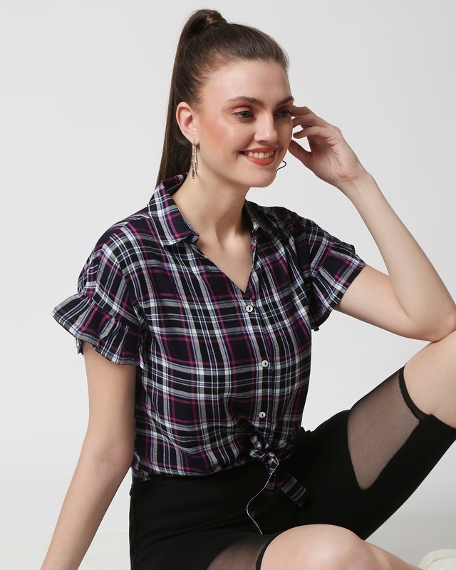 Shop Women's Checks Shirt Tie Up Top-Front