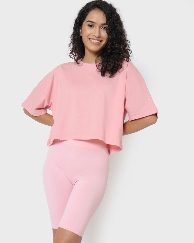 Shop Women's Cheeky Pink Dolman Sleeve Relaxed Fit Short Top-Front