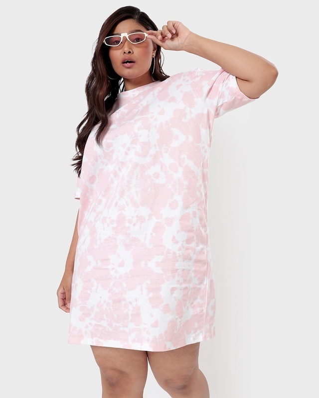 Shop Women's Cheeky Pink Tie & Dye Plus Size Dress-Front