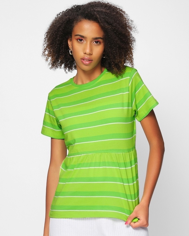 Shop Women's Chilled Out Green Striped Top-Front