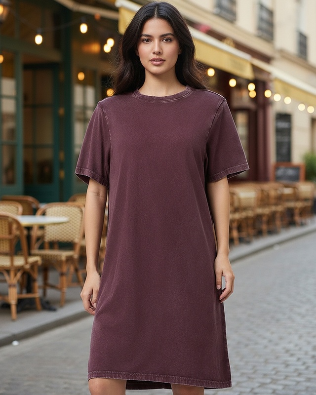 Shop Women's Chocolate Brown Acid Wash T-Shirt Dress-Front