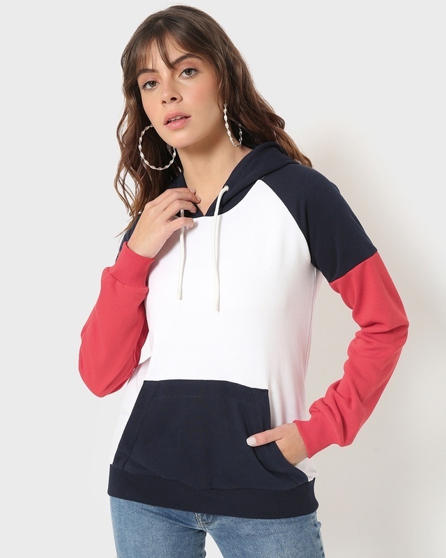 Shop Women's Color Block Hoodie Sweatshirt-Front