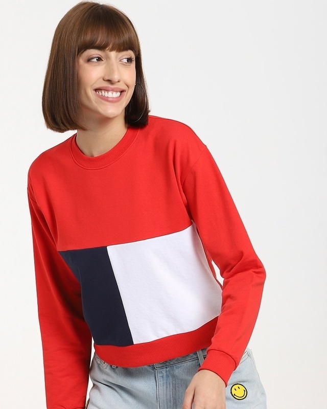 Shop Women's Color Block Short Sweatshirt-Front