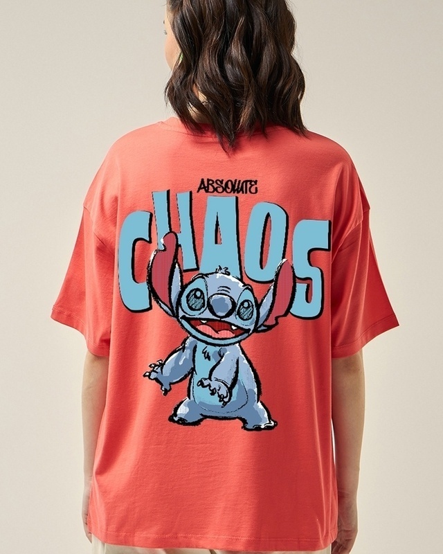 Shop Women's Coral Pink Absolute Chaos Graphic Printed Oversized T-shirt-Front