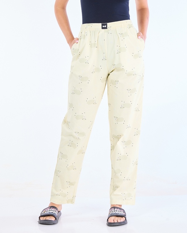 Shop Women's Cream All Over Printed Pyjamas-Front