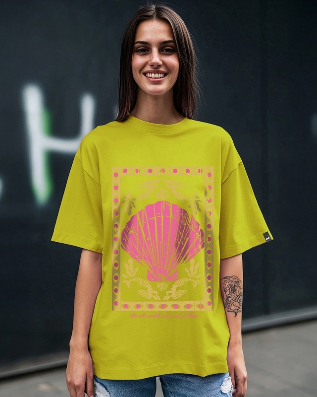 Shop Women's Cress Green Siren Shell Graphic Printed Oversized T-shirt-Front